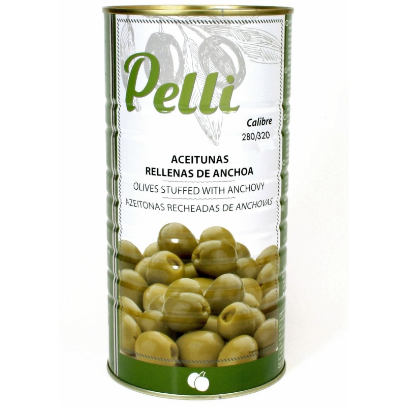 GREEN OLIVES STUFFED WITH ANCHOVIE  2 KGS CALIBER 280